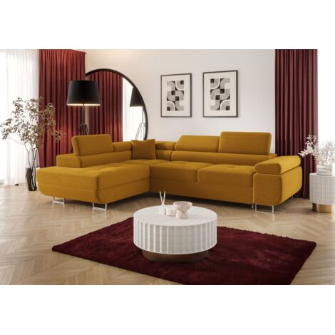 Ecksofa Schlafsofa Sofa MONARO Stoff Poso Honiggelb Ottomane Links