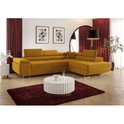 Ecksofa Schlafsofa Sofa MONARO Stoff Poso Honiggelb Ottomane Rechts