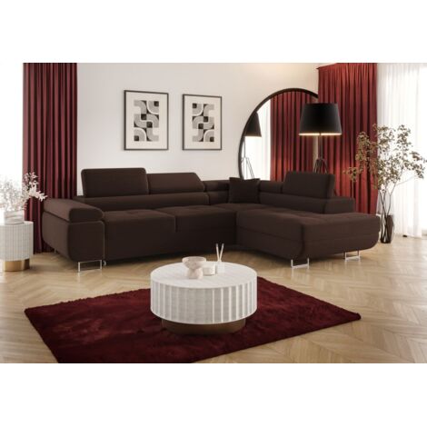 Ecksofa Schlafsofa Sofa MONARO Stoff Poso Schokobraun Ottomane Rechts