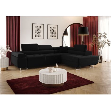 Ecksofa Schlafsofa Sofa MONARO Stoff Poso Schwarz Ottomane Rechts
