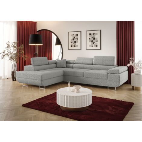 Ecksofa Schlafsofa Sofa MONARO Stoff Quelle Hellgrau Ottomane Links