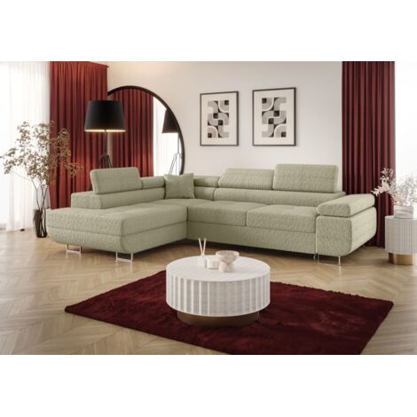 Ecksofa Schlafsofa Sofa MONARO Stoff Quelle Latte Ottomane Links