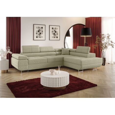 Ecksofa Schlafsofa Sofa MONARO Stoff Quelle Latte Ottomane Rechts
