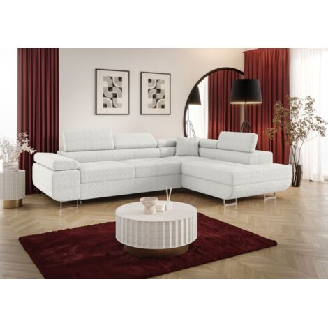 Ecksofa Schlafsofa Sofa MONARO Stoff Quelle Weiß Ottomane Rechts