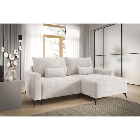 Ecksofa Schlafsofa Sofa SILVES in Stoff Poso Altweiß Ottomane Rechts