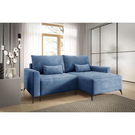 Ecksofa Schlafsofa Sofa SILVES in Stoff Poso Blau Ottomane Rechts