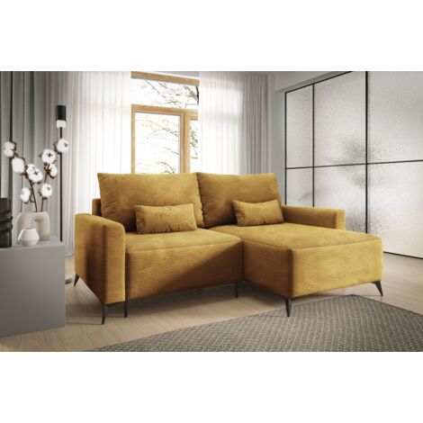 Ecksofa Schlafsofa Sofa SILVES in Stoff Poso Honiggelb Ottomane Rechts