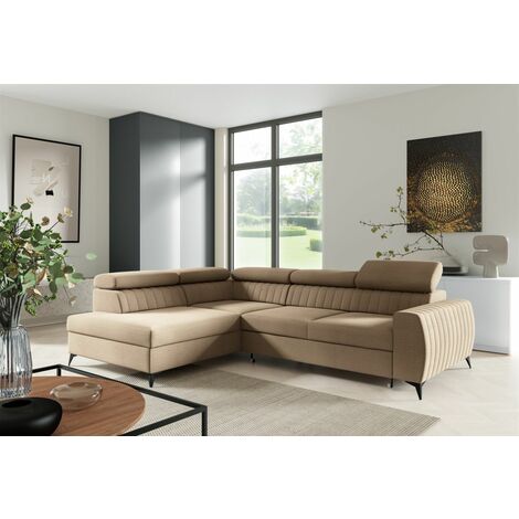 Ecksofa Schlafsofa Sofa TORONTO Stoff Element Beige Ottomane Links
