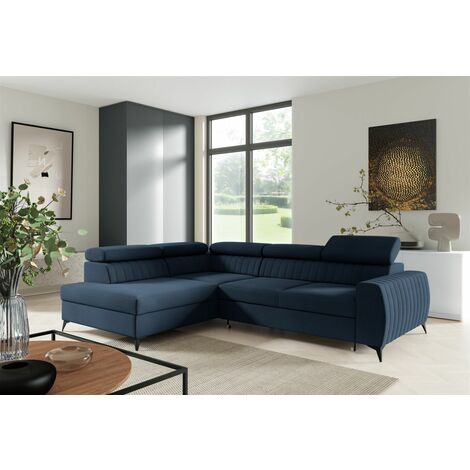 Ecksofa Schlafsofa Sofa TORONTO Stoff Element Blau Ottomane Links