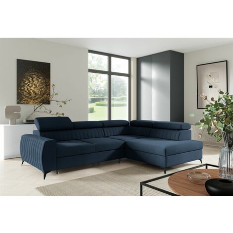Ecksofa Schlafsofa Sofa TORONTO Stoff Element Blau Ottomane Rechts