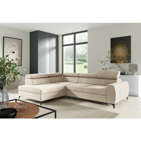 Ecksofa Schlafsofa Sofa TORONTO Stoff Element Creme Ottomane Links