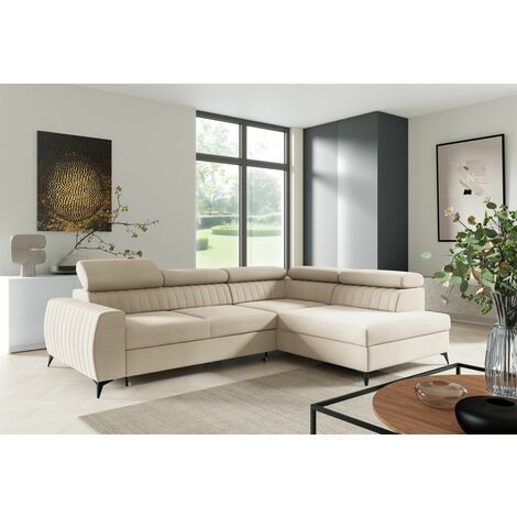 Ecksofa Schlafsofa Sofa TORONTO Stoff Element Creme Ottomane Rechts