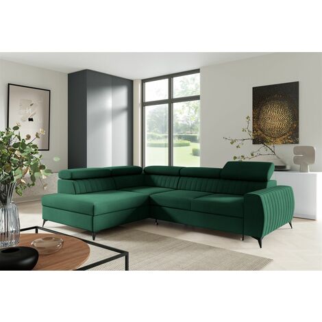 Ecksofa Schlafsofa Sofa TORONTO Stoff Element Dunkelgrün Ottomane Links