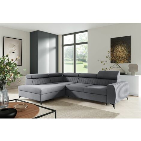 Ecksofa Schlafsofa Sofa TORONTO Stoff Element Grau Ottomane Links