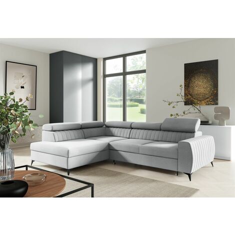 Ecksofa Schlafsofa Sofa TORONTO Stoff Element Hellgrau Ottomane Links