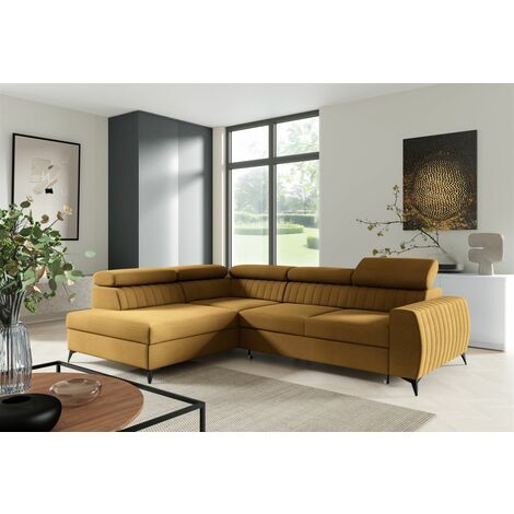 Ecksofa Schlafsofa Sofa TORONTO Stoff Element Honiggelb Ottomane Links