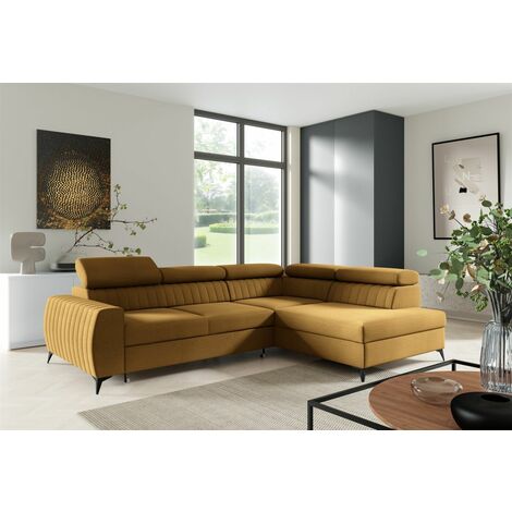 Ecksofa Schlafsofa Sofa TORONTO Stoff Element Honiggelb Ottomane Rechts