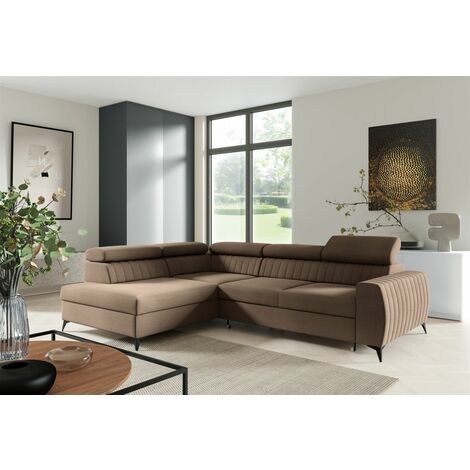 Ecksofa Schlafsofa Sofa TORONTO Stoff Element Schokobraun Ottomane Links