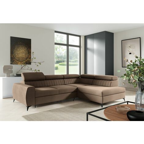 Ecksofa Schlafsofa Sofa TORONTO Stoff Element Schokobraun Ottomane Rechts