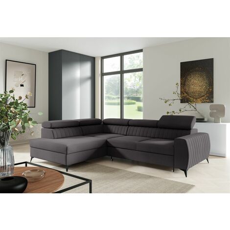 Ecksofa Schlafsofa Sofa TORONTO Stoff Element Schwarz Ottomane Links