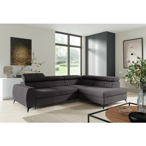 Ecksofa Schlafsofa Sofa TORONTO Stoff Element Schwarz Ottomane Rechts
