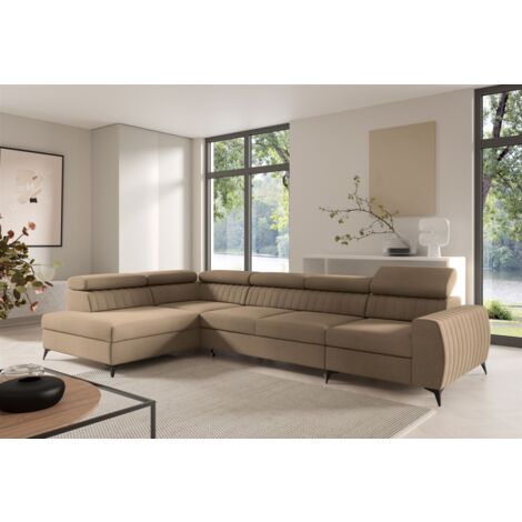 Ecksofa Schlafsofa Sofa TORONTO XL Stoff Element Beige Ottomane Links