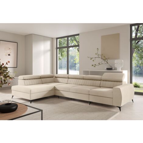Ecksofa Schlafsofa Sofa TORONTO XL Stoff Element Creme Ottomane Links