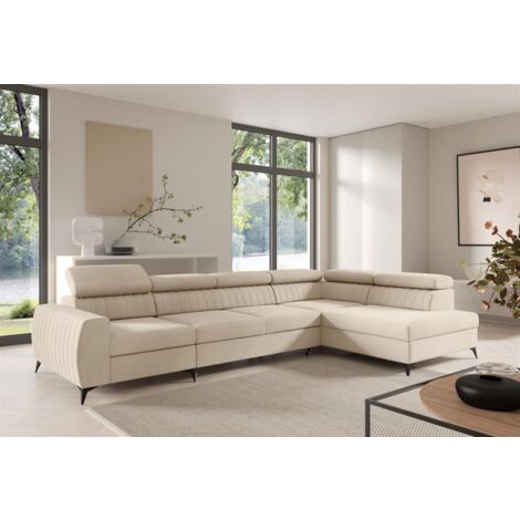 Ecksofa Schlafsofa Sofa TORONTO XL Stoff Element Creme Ottomane Rechts