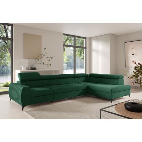 Ecksofa Schlafsofa Sofa TORONTO XL Stoff Element Dunkelgrün Ottomane Rechts