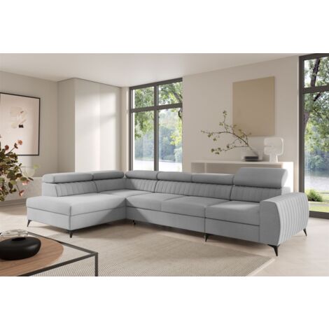 Ecksofa Schlafsofa Sofa TORONTO XL Stoff Element Hellgrau Ottomane Links