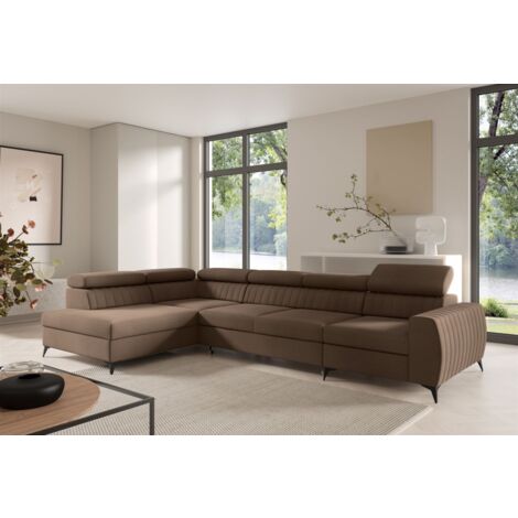 Ecksofa Schlafsofa Sofa TORONTO XL Stoff Element Schokobraun Ottomane Links