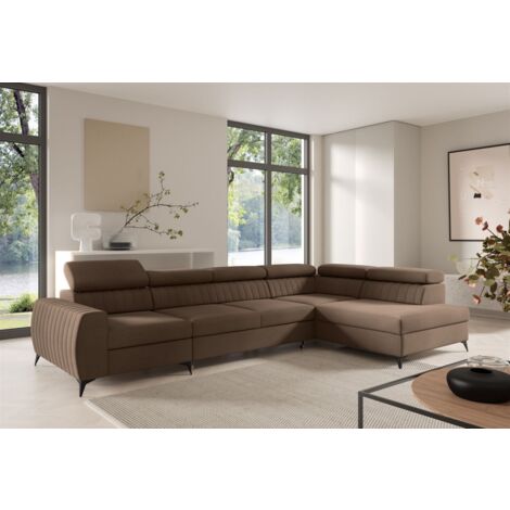Ecksofa Schlafsofa Sofa TORONTO XL Stoff Element Schokobraun Ottomane Rechts