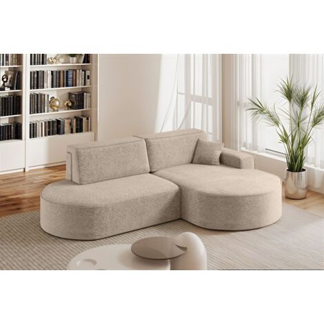 Ecksofa Schlafsofa Sofa VENEDIG Stoff Arena Beige Ottomane Rechts
