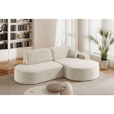 Ecksofa Schlafsofa Sofa VENEDIG Stoff Arena Creme Ottomane Rechts
