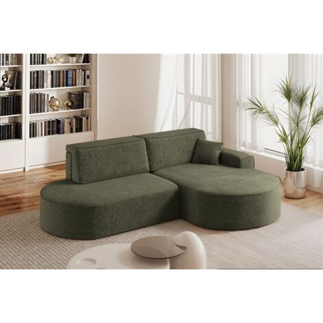 Ecksofa Schlafsofa Sofa VENEDIG Stoff Arena Dunkelgrün Ottomane Rechts