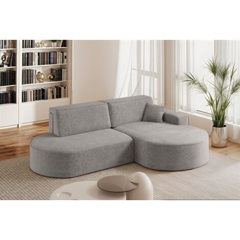 Ecksofa Schlafsofa Sofa VENEDIG Stoff Arena Grau Ottomane Rechts