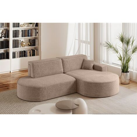 Ecksofa Schlafsofa Sofa VENEDIG Stoff Arena Sand Ottomane Rechts