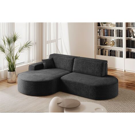 Ecksofa Schlafsofa Sofa VENEDIG Stoff Arena Schwarz Ottomane Links