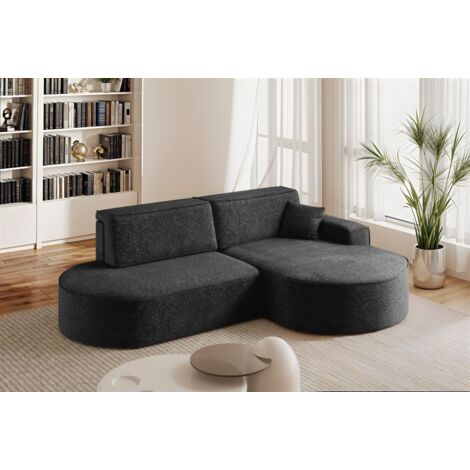 Ecksofa Schlafsofa Sofa VENEDIG Stoff Arena Schwarz Ottomane Rechts