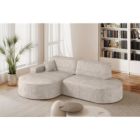 Ecksofa Schlafsofa Sofa VENEDIG Stoff Poso Altweiß Ottomane Links