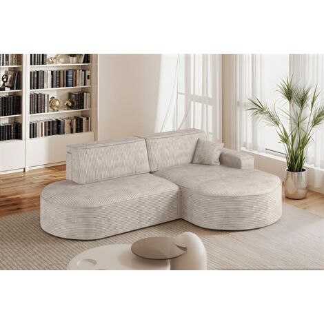 Ecksofa Schlafsofa Sofa VENEDIG Stoff Poso Altweiß Ottomane Rechts