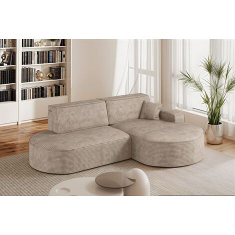 Ecksofa Schlafsofa Sofa VENEDIG Stoff Poso Beige Ottomane Rechts
