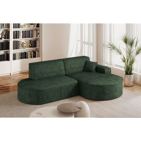 Ecksofa Schlafsofa Sofa VENEDIG Stoff Poso Grün Ottomane Rechts