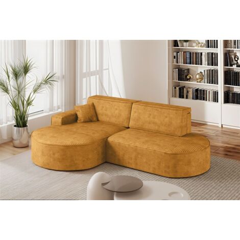 Ecksofa Schlafsofa Sofa VENEDIG Stoff Poso Honiggelb Ottomane Links