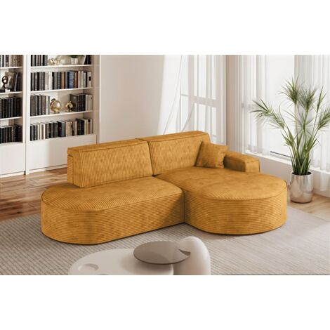 Ecksofa Schlafsofa Sofa VENEDIG Stoff Poso Honiggelb Ottomane Rechts