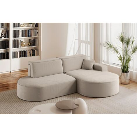 Ecksofa Schlafsofa Sofa VENEDIG Stoff Salvador Beige Ottomane Rechts