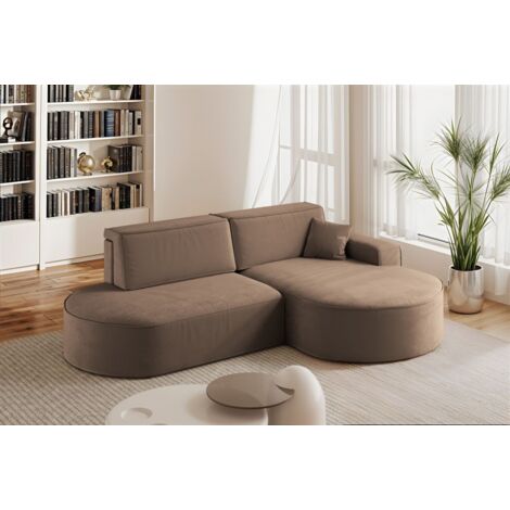 Ecksofa Schlafsofa Sofa VENEDIG Stoff Salvador Braun Ottomane Rechts
