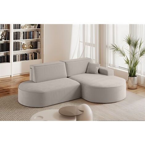 Ecksofa Schlafsofa Sofa VENEDIG Stoff Salvador Hellgrau Ottomane Rechts