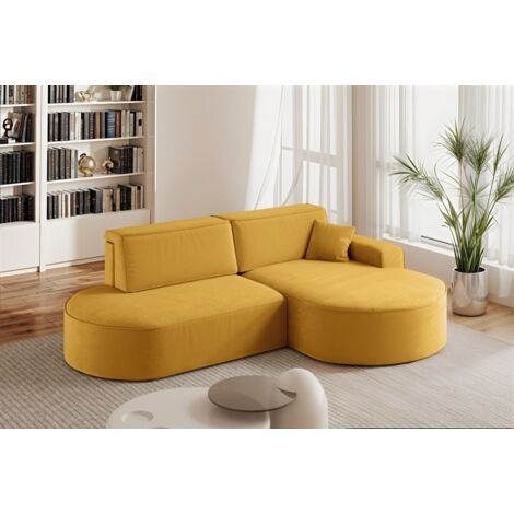 Ecksofa Schlafsofa Sofa VENEDIG Stoff Salvador Honiggelb Ottomane Rechts