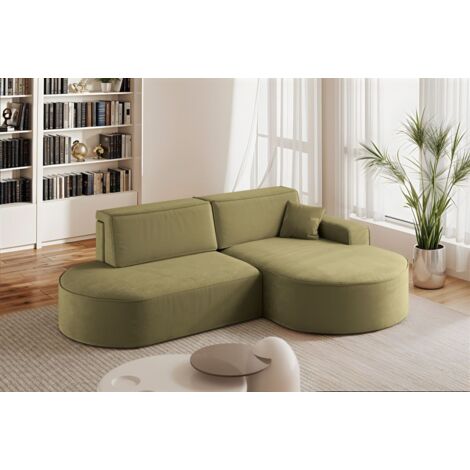 Ecksofa Schlafsofa Sofa VENEDIG Stoff Salvador Olivgrün Ottomane Rechts